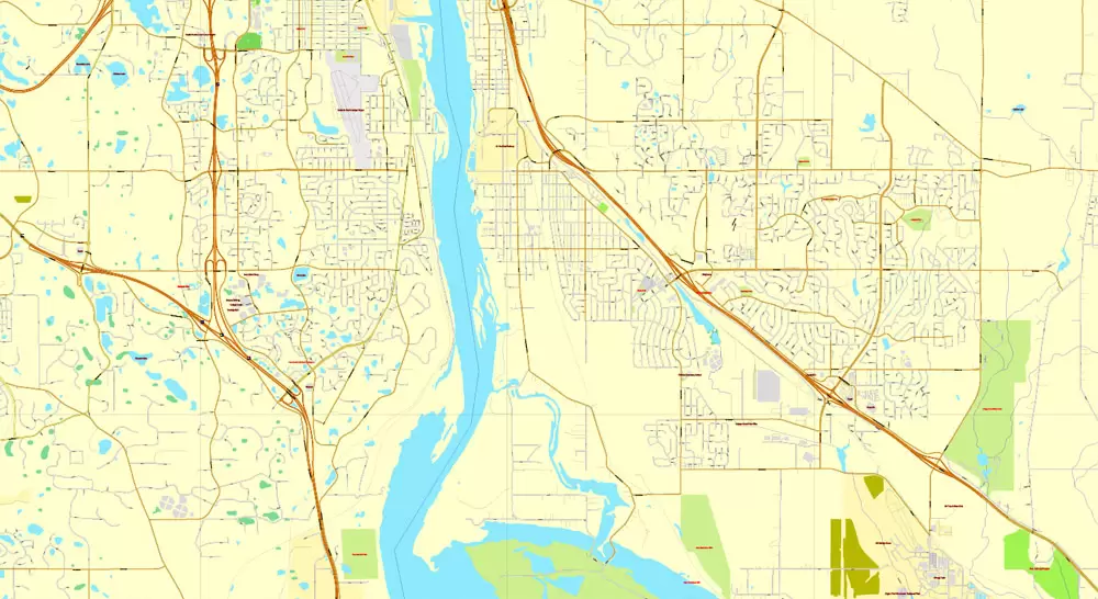 Vector Map Minneapolis + St. Paul, Minnesota, US, printable vector street City Plan map full editable, Adobe Illustrator, full vector, scalable, editable, text format street names, 41 mb ZIP