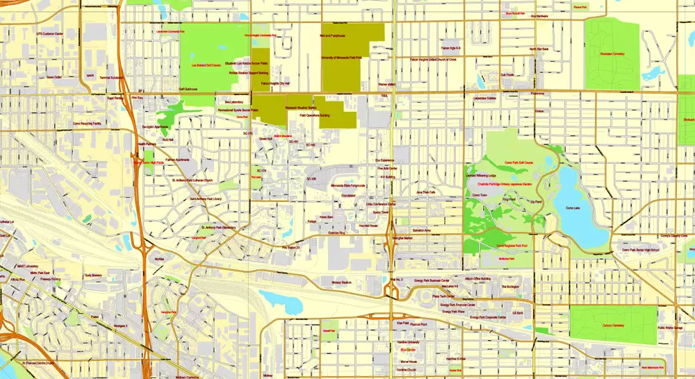 Vector Map Minneapolis + St. Paul, Minnesota, US, printable vector street City Plan map full editable, Adobe Illustrator, full vector, scalable, editable, text format street names, 41 mb ZIP