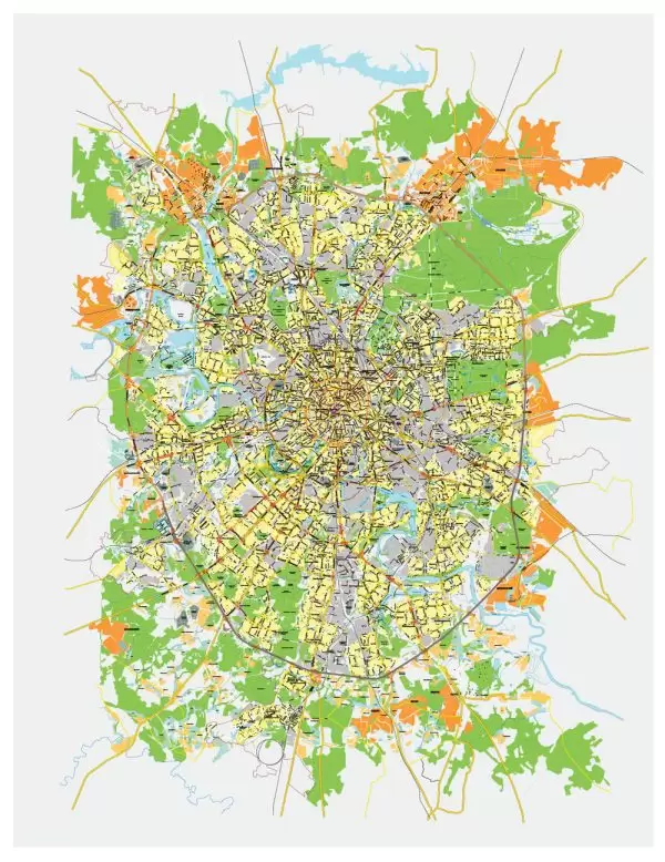 Vector Map Moscow, Russia, printable vector street City Plan map full editable V3-2016-010.08, Adobe Illustrator, full vector, scalable, editable, text format street names, 17 mb ZIP