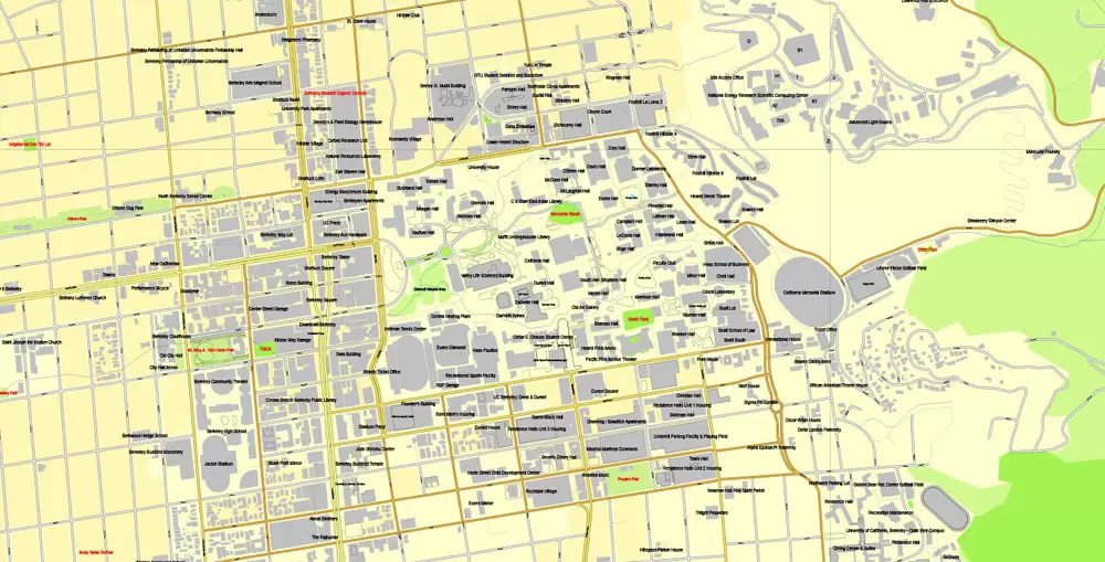 Vector Map Oakland + Berkeley, California, US, vector map Adobe Illustrator editable City Plan V5-2016.08, full vector, scalable, printable, text format street names, 10 mb ZIP