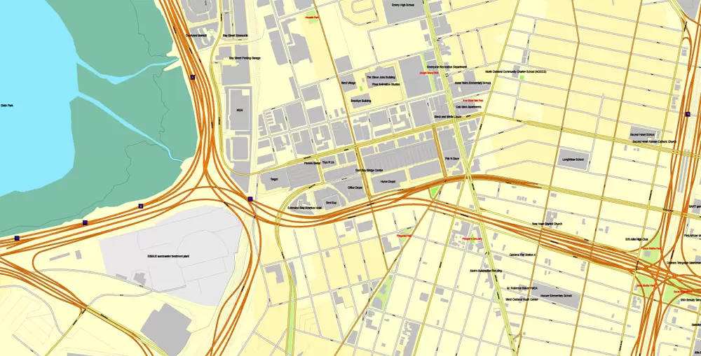 Vector Map Oakland + Berkeley, California, US, vector map Adobe Illustrator editable City Plan V5-2016.08, full vector, scalable, printable, text format street names, 10 mb ZIP
