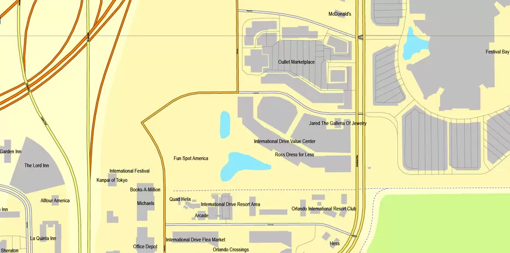 Vector Map Orlando, Florida, exact printable vector street City Plan map V.3, full editable, Adobe Illustrator, full vector, scalable, editable, text format street names, 11 mb ZIP