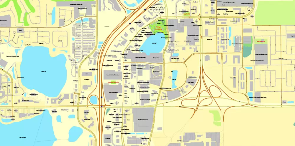 Vector Map Orlando, Florida, exact printable vector street City Plan map V.3, full editable, Adobe Illustrator, full vector, scalable, editable, text format street names, 11 mb ZIP