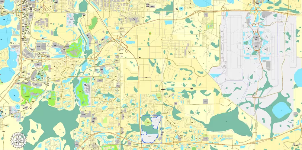 Vector Map Orlando, Florida, exact printable vector street City Plan map V.3, full editable, Adobe Illustrator, full vector, scalable, editable, text format street names, 11 mb ZIP