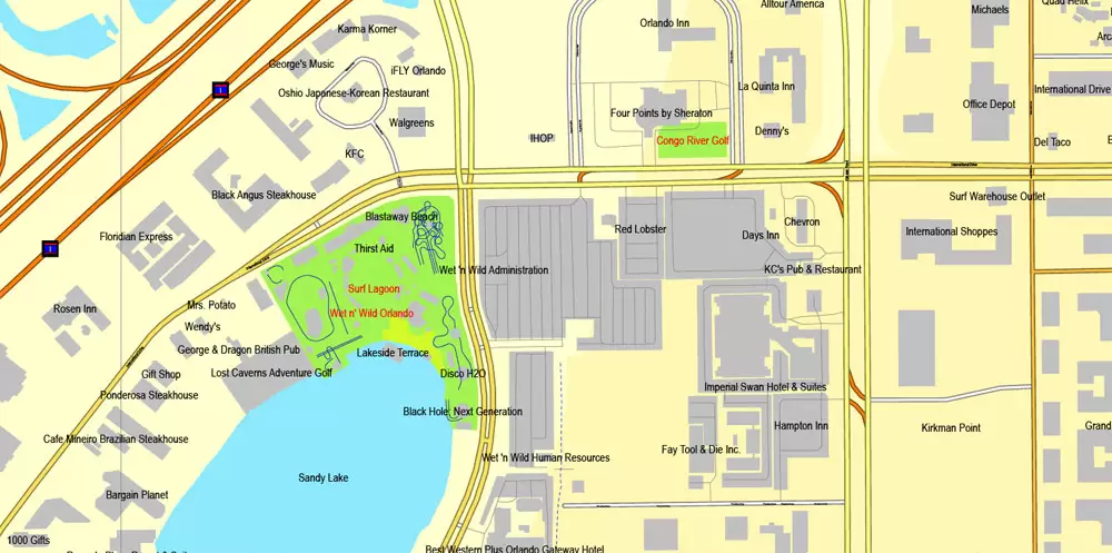 Vector Map Orlando, Florida, exact printable vector street City Plan map V.3, full editable, Adobe Illustrator, full vector, scalable, editable, text format street names, 11 mb ZIP