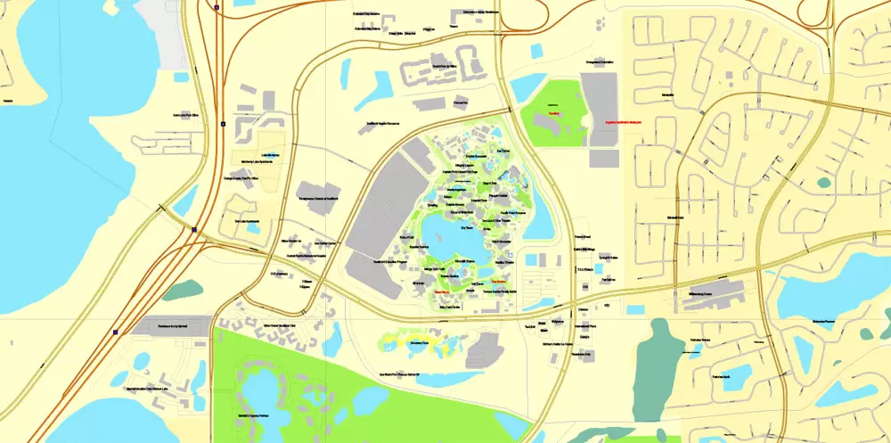 Vector Map Orlando, Florida, exact printable vector street City Plan map V.3, full editable, Adobe Illustrator, full vector, scalable, editable, text format street names, 11 mb ZIP