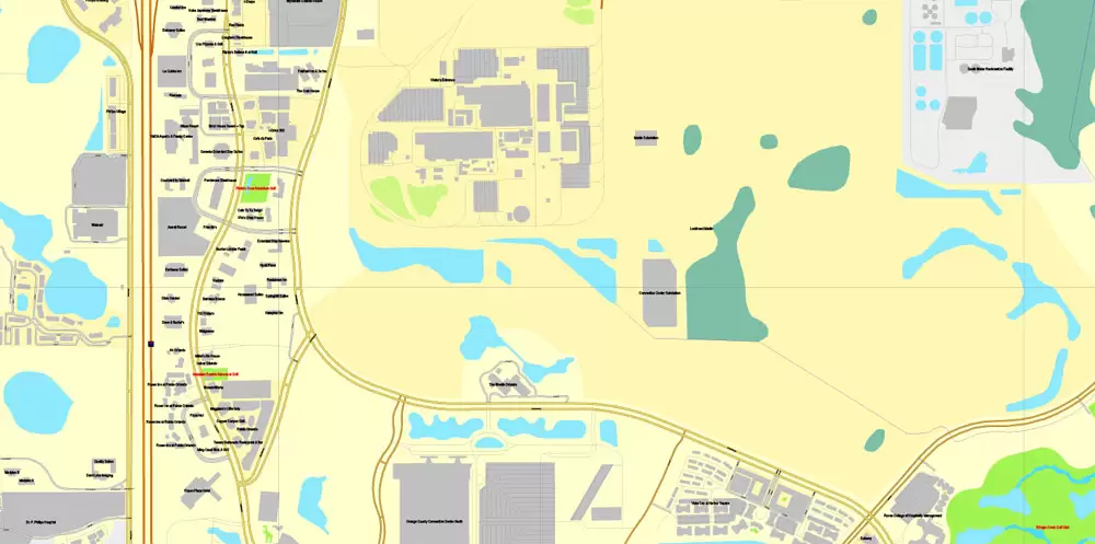 Vector Map Orlando, Florida, exact printable vector street City Plan map V.3, full editable, Adobe Illustrator, full vector, scalable, editable, text format street names, 11 mb ZIP
