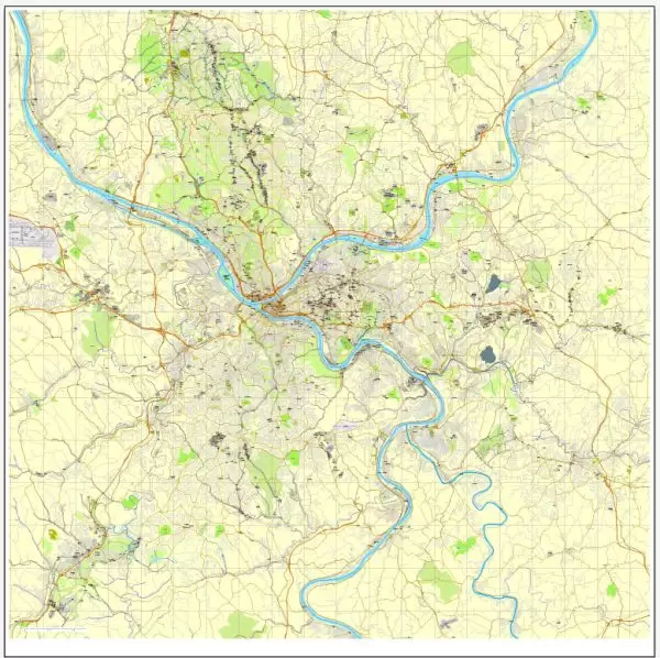 Vector Map Pittsburgh, Pennsylvania, US, vector map Adobe Illustrator editable City Plan V3-2016.07, full vector, scalable, editable, text format street names, 23 mb ZIP