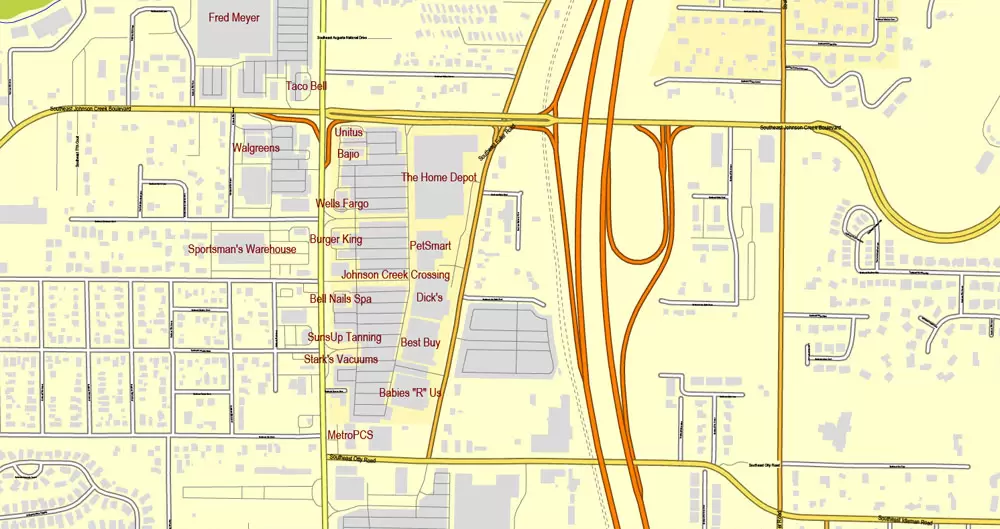 Vector Map Portland, Oregon + Vancouver, Washington, US, vector map Adobe Illustrator editable 4 parts City Plan V3-2016.08, full vector, scalable, editable, text format street names, 76 mb ZIP