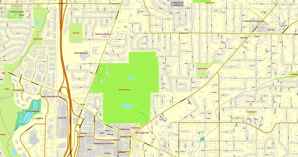 Vector Map Portland, Oregon + Vancouver, Washington, US, vector map Adobe Illustrator editable 4 parts City Plan V3-2016.08, full vector, scalable, editable, text format street names, 76 mb ZIP