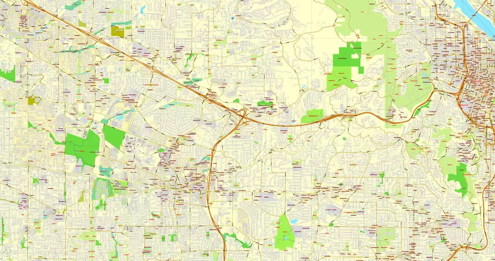 Vector Map Portland, Oregon + Vancouver, Washington, US, vector map Adobe Illustrator editable 4 parts City Plan V3-2016.08, full vector, scalable, editable, text format street names, 76 mb ZIP