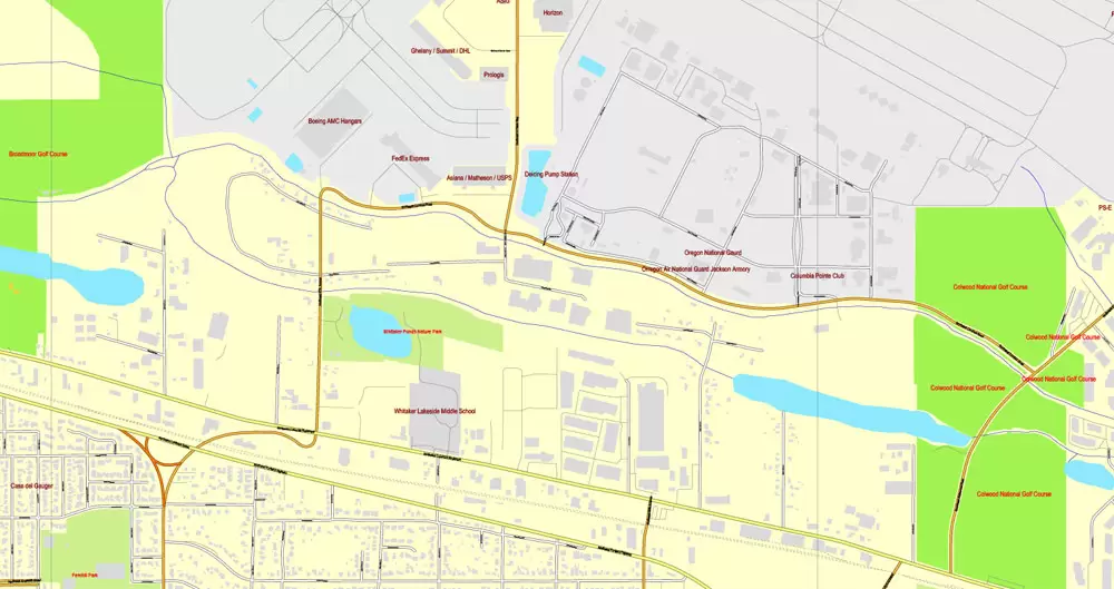 Vector Map Portland, Oregon + Vancouver, Washington, US, vector map Adobe Illustrator editable 4 parts City Plan V3-2016.08, full vector, scalable, editable, text format street names, 76 mb ZIP