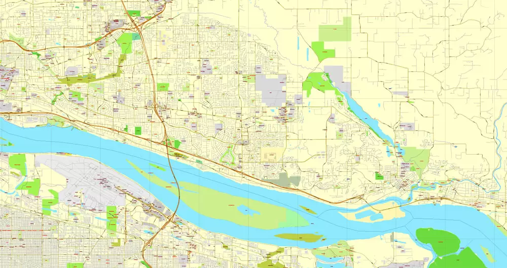 Vector Map Portland, Oregon + Vancouver, Washington, US, vector map Adobe Illustrator editable 4 parts City Plan V3-2016.08, full vector, scalable, editable, text format street names, 76 mb ZIP