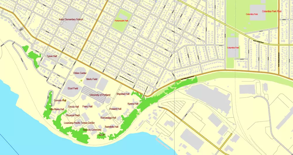 Vector Map Portland, Oregon + Vancouver, Washington, US, vector map Adobe Illustrator editable 4 parts City Plan V3-2016.08, full vector, scalable, editable, text format street names, 76 mb ZIP