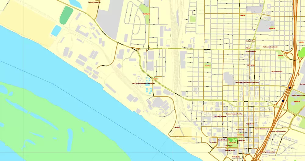 Vector Map Portland, Oregon + Vancouver, Washington, US, vector map Adobe Illustrator editable 4 parts City Plan V3-2016.08, full vector, scalable, editable, text format street names, 76 mb ZIP