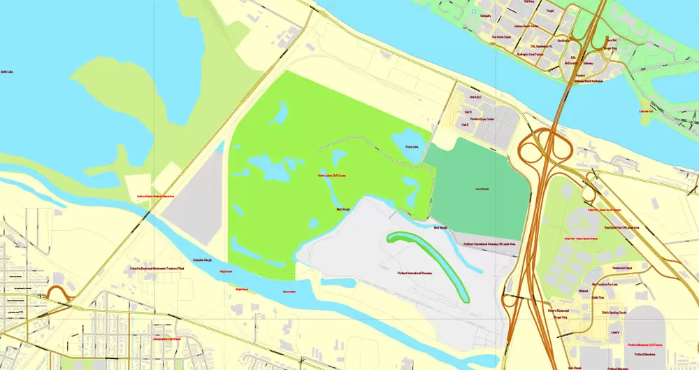 Vector Map Portland, Oregon + Vancouver, Washington, US, vector map Adobe Illustrator editable 4 parts City Plan V3-2016.08, full vector, scalable, editable, text format street names, 76 mb ZIP