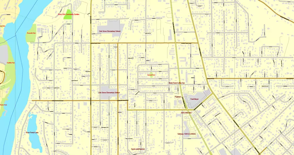 Vector Map Portland, Oregon + Vancouver, Washington, US, vector map Adobe Illustrator editable 4 parts City Plan V3-2016.08, full vector, scalable, editable, text format street names, 76 mb ZIP