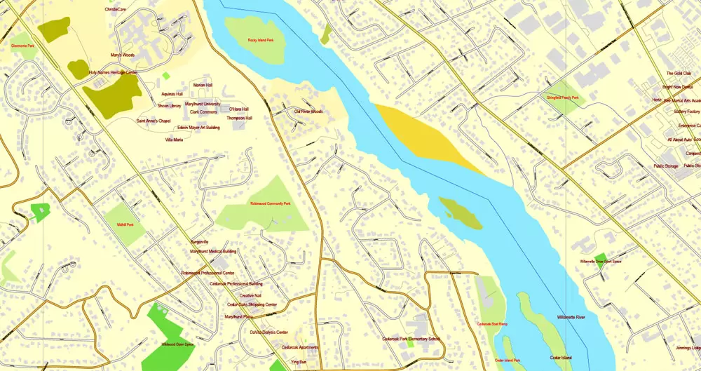 Vector Map Portland, Oregon + Vancouver, Washington, US, vector map Adobe Illustrator editable 4 parts City Plan V3-2016.08, full vector, scalable, editable, text format street names, 76 mb ZIP