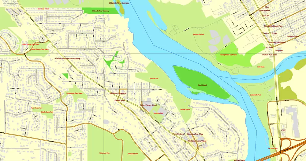 Vector Map Portland, Oregon + Vancouver, Washington, US, vector map Adobe Illustrator editable 4 parts City Plan V3-2016.08, full vector, scalable, editable, text format street names, 76 mb ZIP
