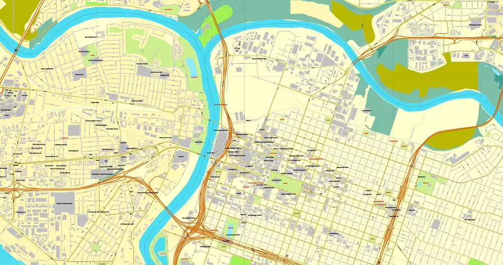 Sacramento, California, US, printable vector map street City Plan V.3.08.2016 full editable, Adobe Illustrator