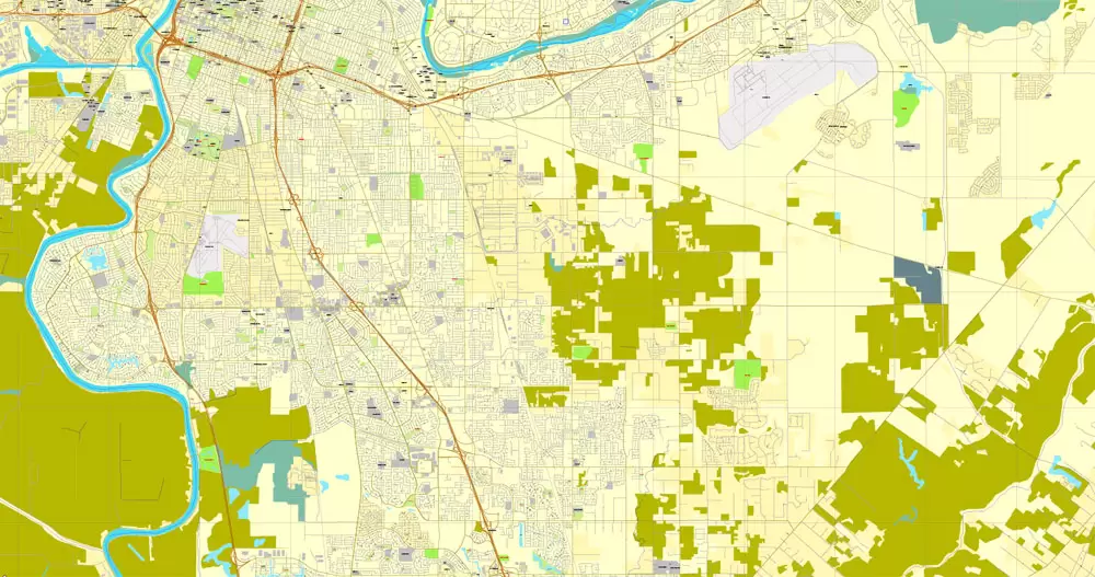 Sacramento, California, US, printable vector map street City Plan V.3.08.2016 full editable, Adobe Illustrator