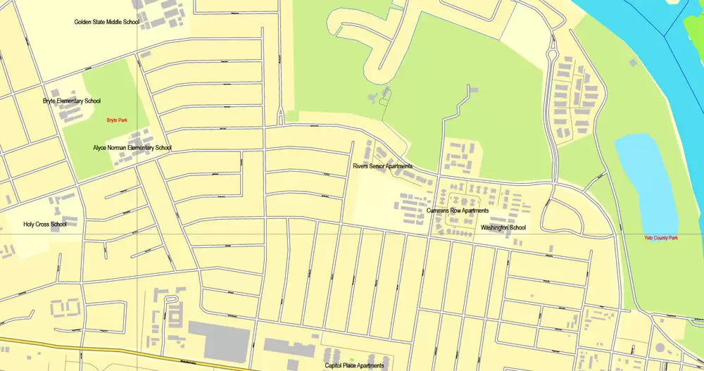 Sacramento, California, US, printable vector map street City Plan V.3.08.2016 full editable, Adobe Illustrator