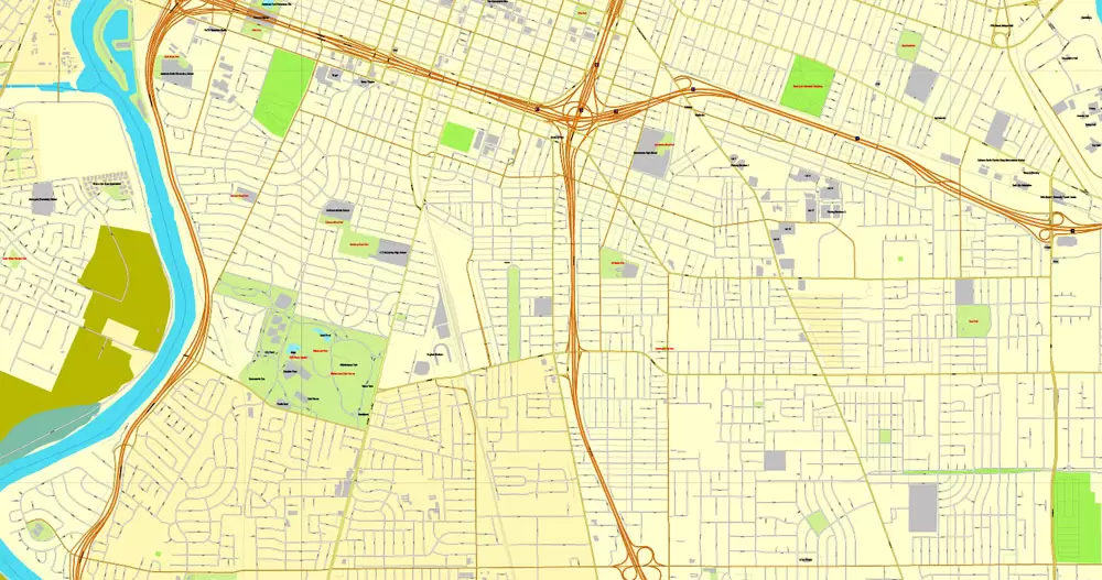 Sacramento, California, US, printable vector map street City Plan V.3.08.2016 full editable, Adobe Illustrator