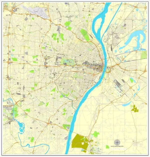 Saint Louis Map Vector Missouri US printable exact City Plan editable Adobe Illustrator Street Map