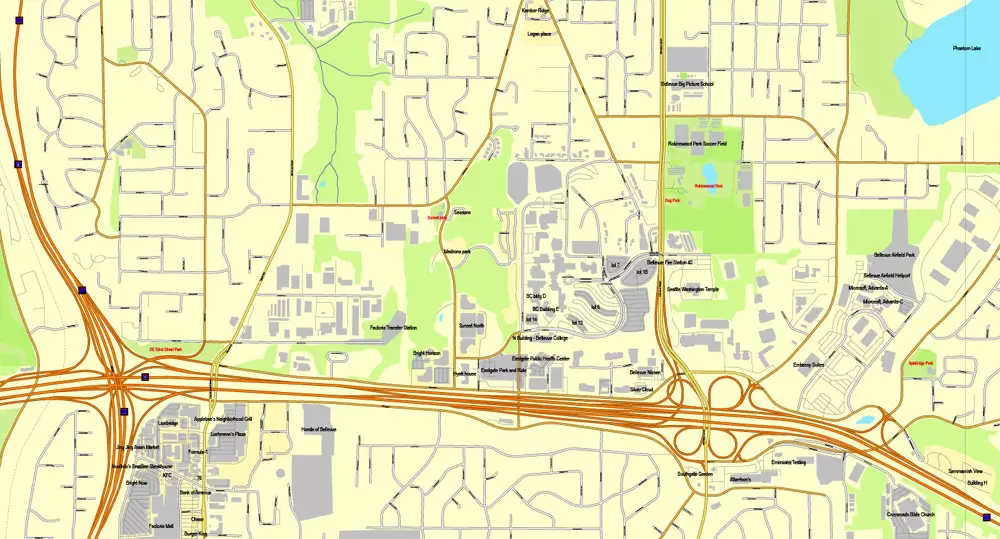 Vector Map Seattle, Washington, US, vector map Adobe Illustrator editable 3 parts City Plan V3-2016.08, full vector, scalable, editable, text format street names, 51 mb ZIP