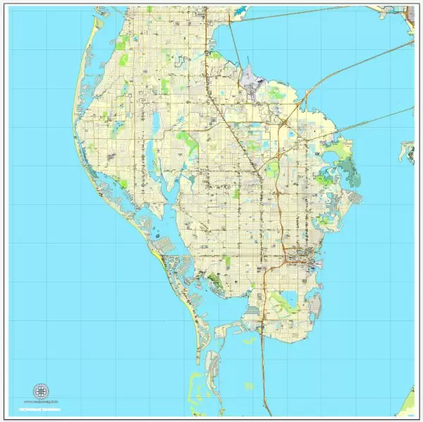 St. Petersburg, Florida, US, vector map Adobe Illustrator editable City Plan V3-2016.08, full vector, scalable, editable, text format street names, 8 mb ZIP
