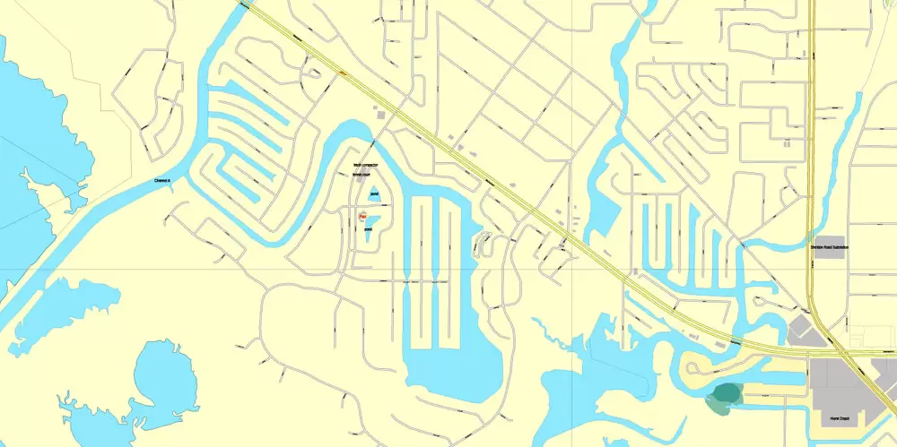Vector Map Tampa, Florida, US, vector map Adobe Illustrator editable City Plan V3-2016.08, full vector, scalable, editable, text format street names, 9 mb ZIP
