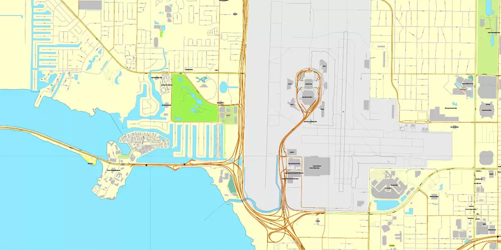 Vector Map Tampa, Florida, US, vector map Adobe Illustrator editable City Plan V3-2016.08, full vector, scalable, editable, text format street names, 9 mb ZIP