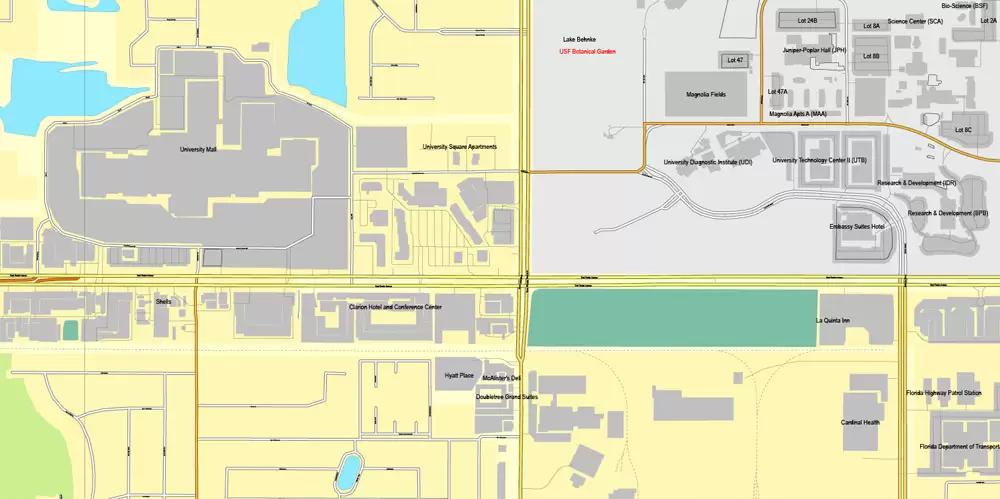 Vector Map Tampa, Florida, US, vector map Adobe Illustrator editable City Plan V3-2016.08, full vector, scalable, editable, text format street names, 9 mb ZIP