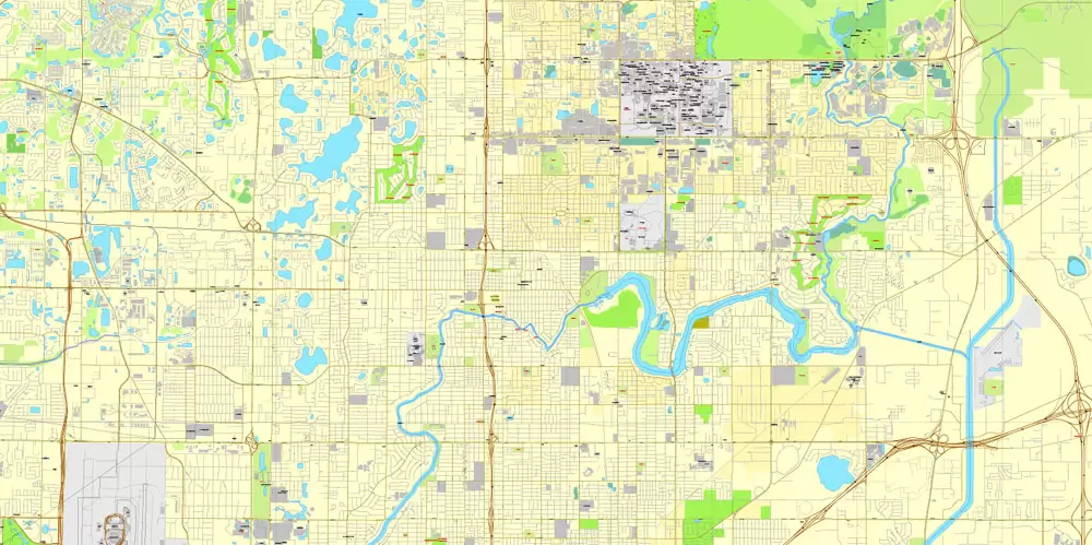 Vector Map Tampa, Florida, US, vector map Adobe Illustrator editable City Plan V3-2016.08, full vector, scalable, editable, text format street names, 9 mb ZIP