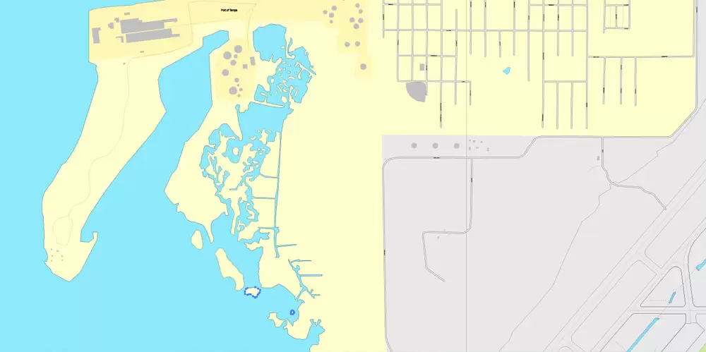Vector Map Tampa, Florida, US, vector map Adobe Illustrator editable City Plan V3-2016.08, full vector, scalable, editable, text format street names, 9 mb ZIP