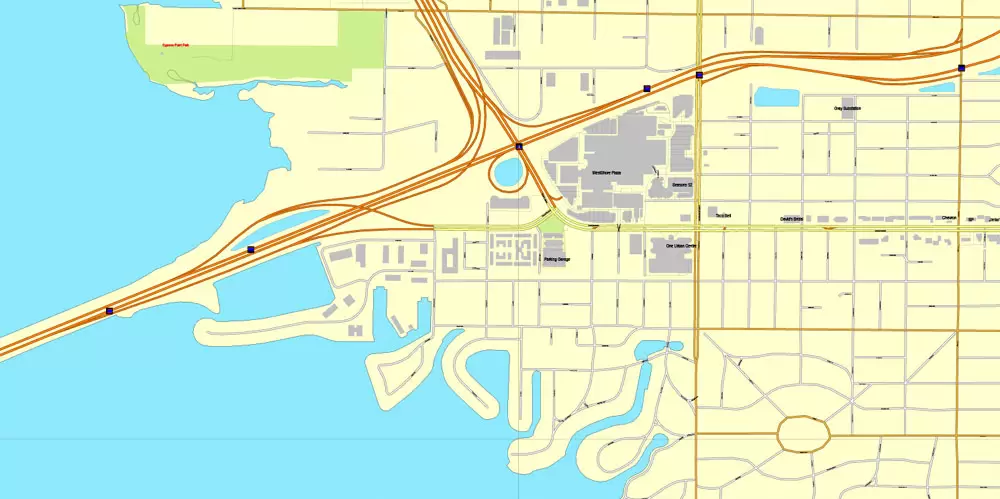 Vector Map Tampa, Florida, US, vector map Adobe Illustrator editable City Plan V3-2016.08, full vector, scalable, editable, text format street names, 9 mb ZIP