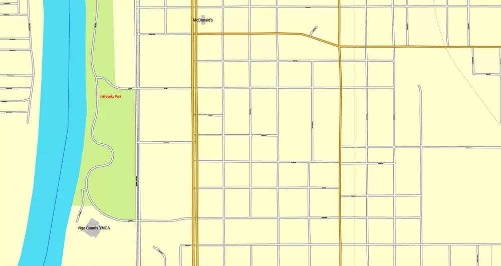 Exact Vector Map Terre-Haute, Indiana, US, printable vector street City Plan map V.3, full editable, Adobe Illustrator, full vector, scalable, editable, text format street names, 2 mb ZIP