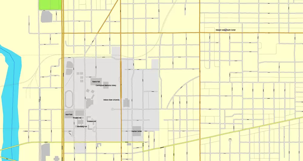 Exact Vector Map Terre-Haute, Indiana, US, printable vector street City Plan map V.3, full editable, Adobe Illustrator, full vector, scalable, editable, text format street names, 2 mb ZIP