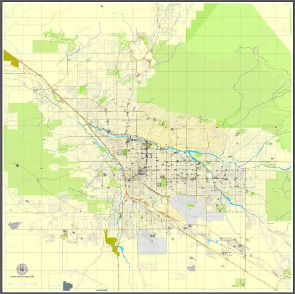 Vector Map Tucson, Arizona, US, exact map printable vector street City Plan V.3, full editable, Adobe Illustrator, full vector, scalable, editable, text format street names, 12 mb ZIP