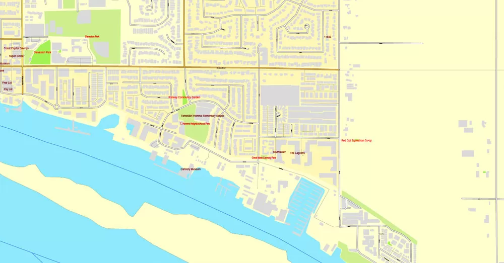 Vector map Vancouver exact map V.3.08: Printable City Plan Map in 4 parts of Greater Vancouver, Canada, Adobe Illustrator, full vector, scalable, editable, separated text layer street names, 29 mb ZIP