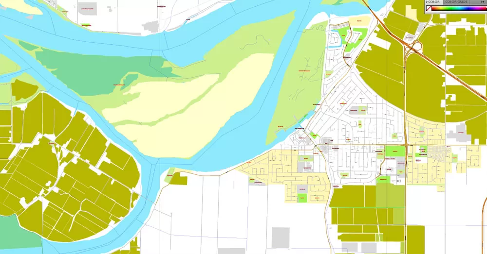 Vector map Vancouver exact map V.3.08: Printable City Plan Map in 4 parts of Greater Vancouver, Canada, Adobe Illustrator, full vector, scalable, editable, separated text layer street names, 29 mb ZIP