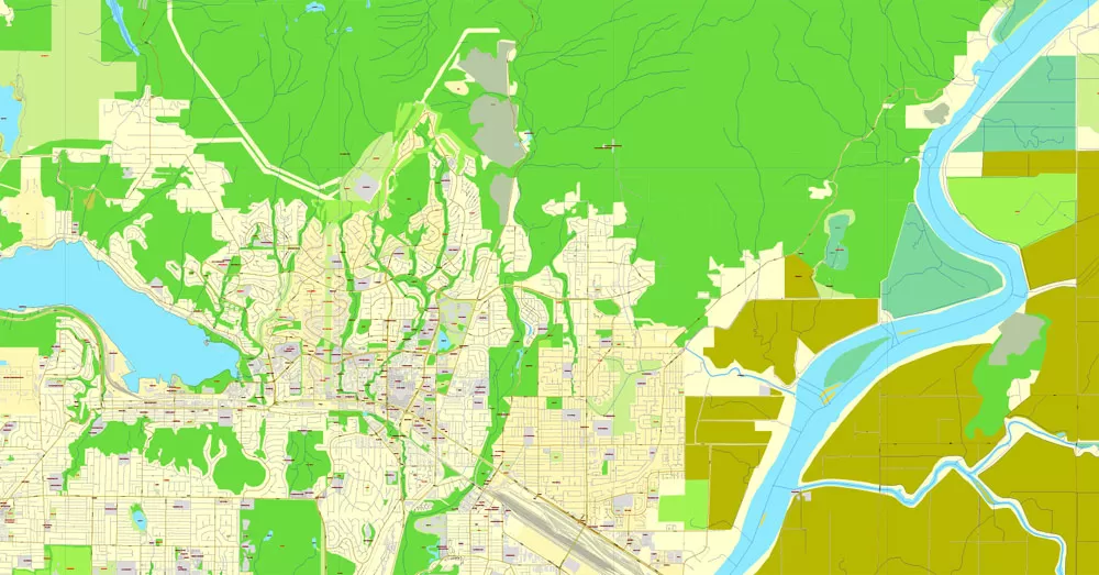 Vector map Vancouver exact map V.3.08: Printable City Plan Map in 4 parts of Greater Vancouver, Canada, Adobe Illustrator, full vector, scalable, editable, separated text layer street names, 29 mb ZIP