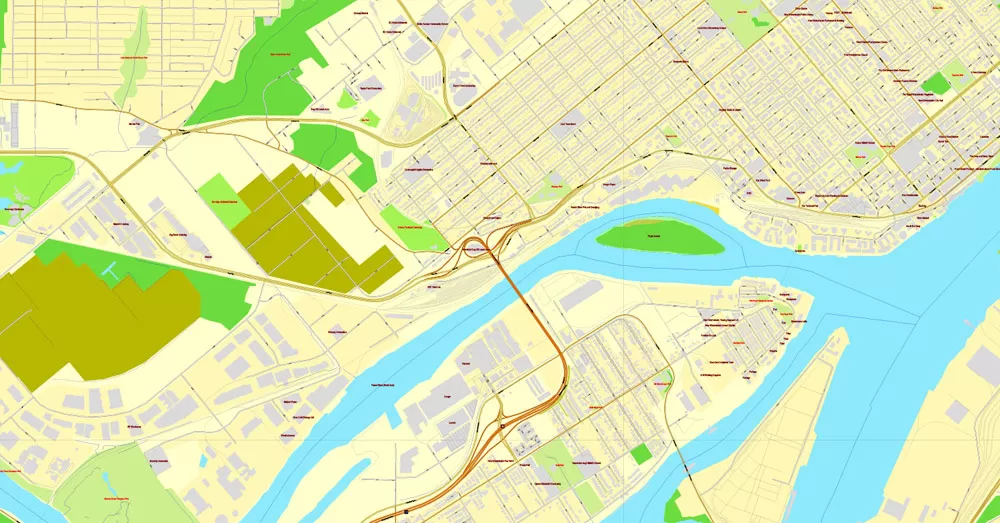 Vector map Vancouver exact map V.3.08: Printable City Plan Map in 4 parts of Greater Vancouver, Canada, Adobe Illustrator, full vector, scalable, editable, separated text layer street names, 29 mb ZIP