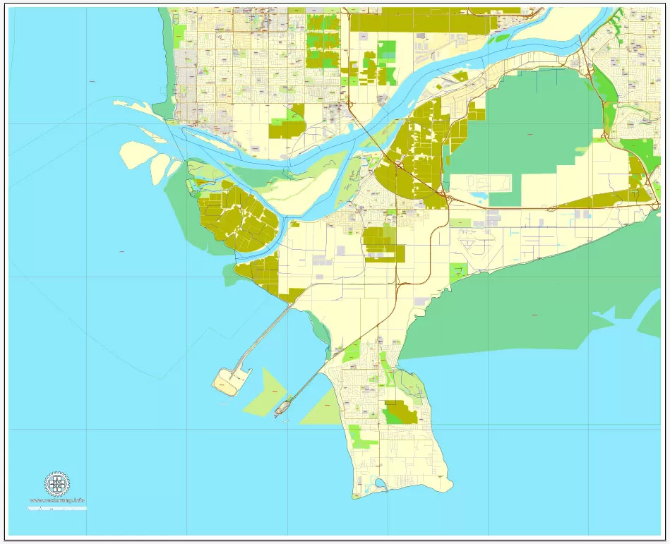 Vector map Vancouver exact map V.3.08: Printable City Plan Map in 4 parts of Greater Vancouver, Canada, Adobe Illustrator, full vector, scalable, editable, separated text layer street names, 29 mb ZIP