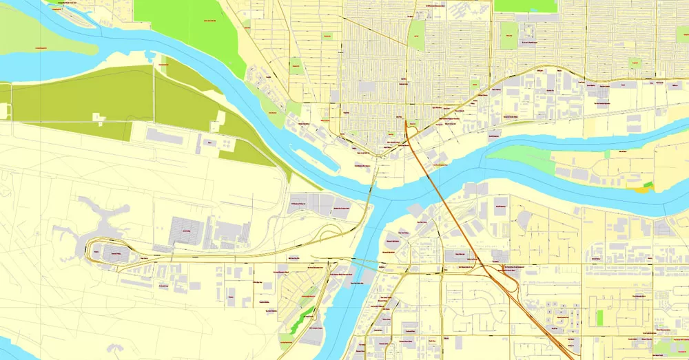 Vector map Vancouver exact map V.3.08: Printable City Plan Map in 4 parts of Greater Vancouver, Canada, Adobe Illustrator, full vector, scalable, editable, separated text layer street names, 29 mb ZIP