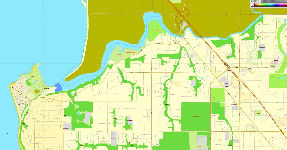 Vector map Vancouver exact map V.3.08: Printable City Plan Map in 4 parts of Greater Vancouver, Canada, Adobe Illustrator, full vector, scalable, editable, separated text layer street names, 29 mb ZIP