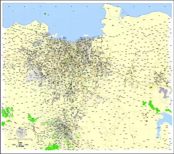 Printable Map Jakarta Grande, Indonesia, exact vector map G-View level 13 (2.000 meters) street City Plan full editable, Adobe Illustrator, full vector, scalable, editable text format street names, 11 mb ZIP