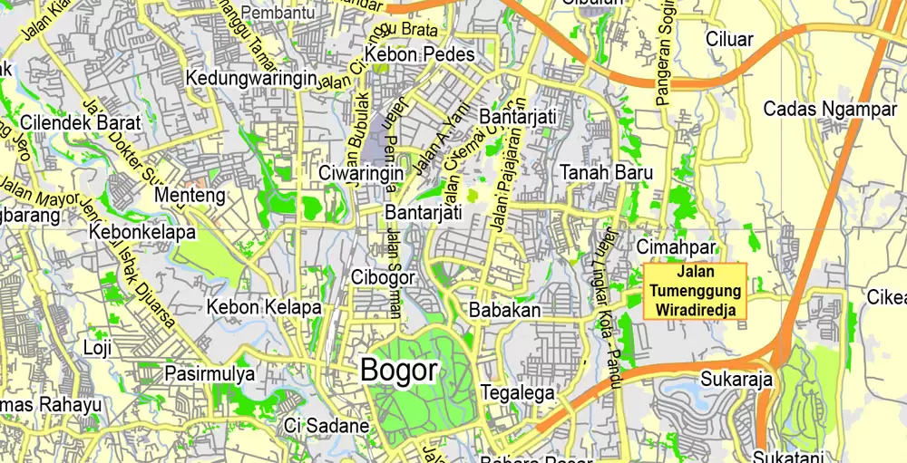 Printable Map Jakarta Grande, Indonesia, exact vector map G-View level 13 (2.000 meters) street City Plan full editable, Adobe Illustrator, full vector, scalable, editable text format street names, 11 mb ZIP