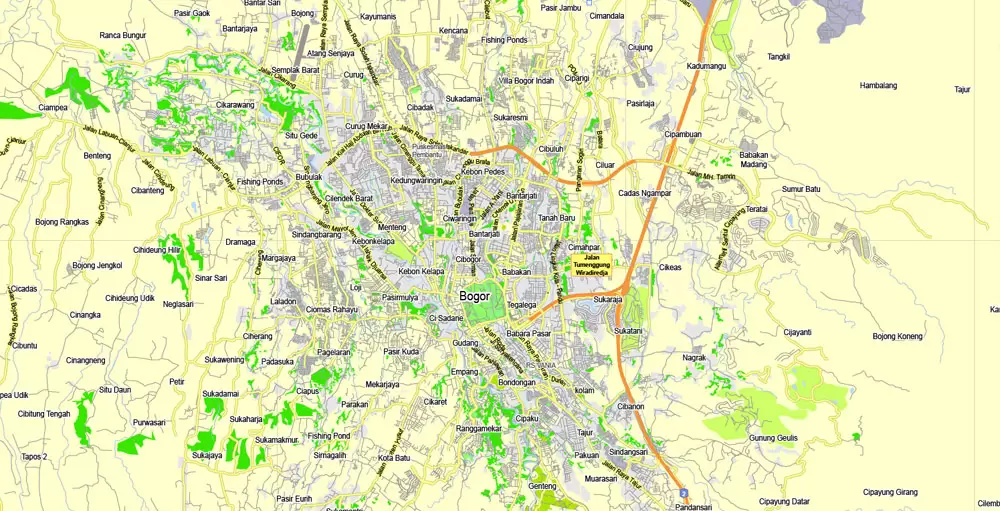 Printable Map Jakarta Grande, Indonesia, exact vector map G-View level 13 (2.000 meters) street City Plan full editable, Adobe Illustrator, full vector, scalable, editable text format street names, 11 mb ZIP