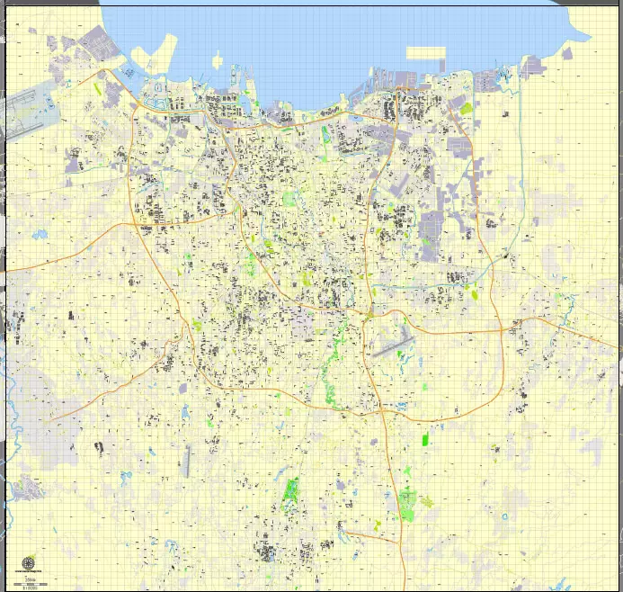 Printable Map Jakarta, Indonesia, exact vector map G-View level 16 (250 meters) street City Plan full editable, Adobe Illustrator, full vector, scalable, editable text format street names, 19 mb ZIP